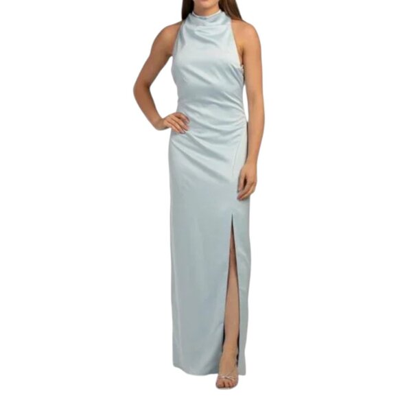 JEWEL BY BADGLEY MISCHKA Sky High Neck Satin Gown - Picture 1 of 2